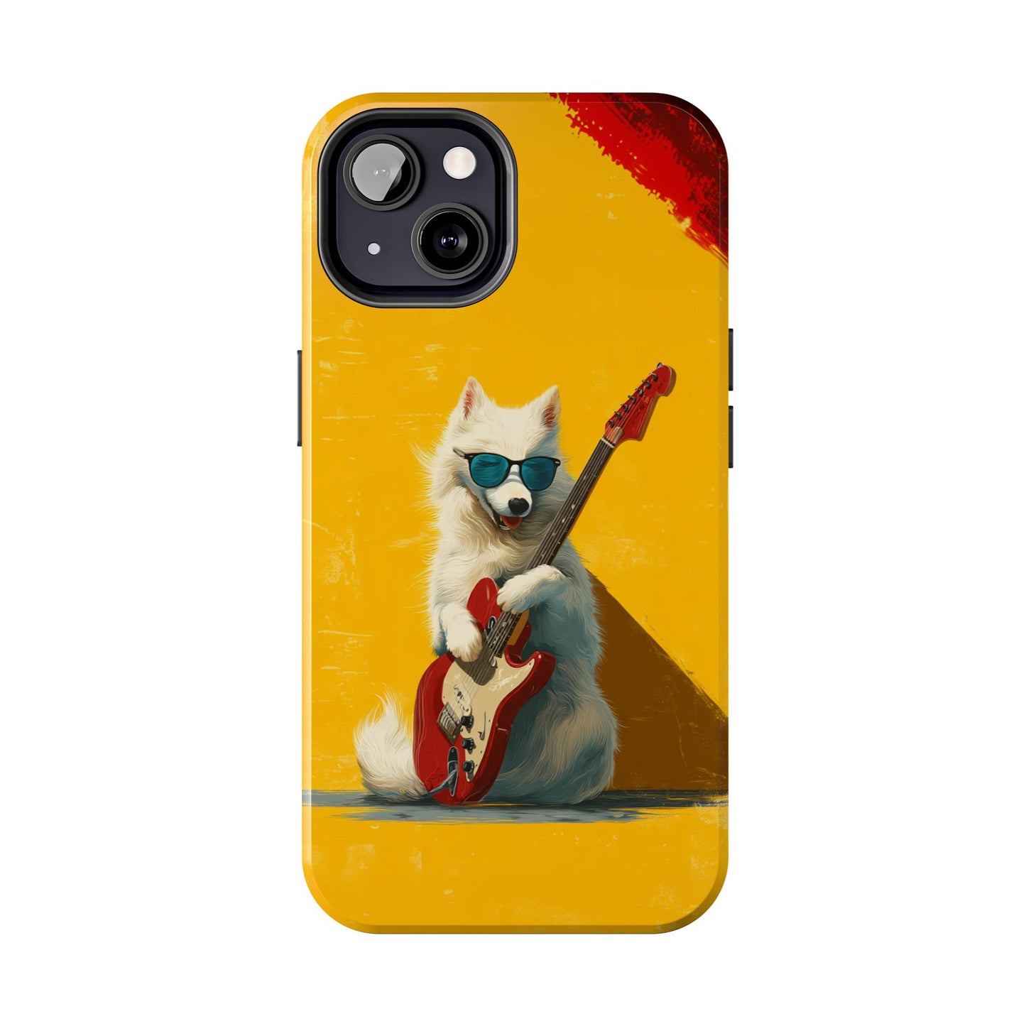 White Dog with Blue Sunglasses Playing Red Guitar Tough Phone Case