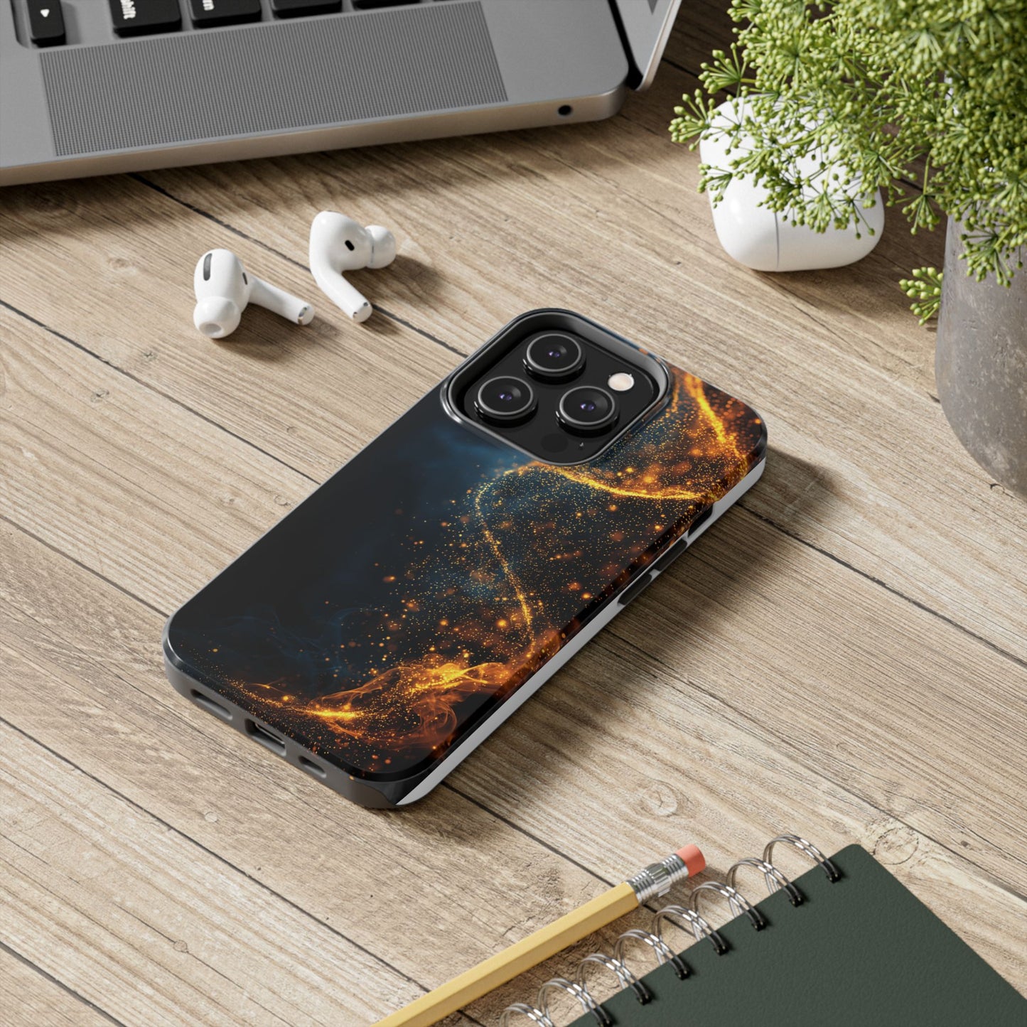 Sleek Tough Phone Cases with Abstract Gold and Blue Design