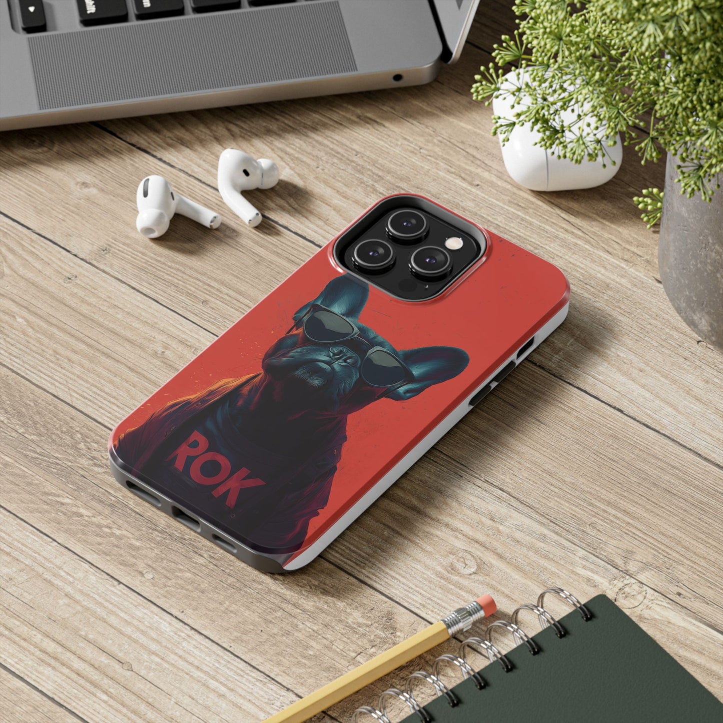 Rockin’ Dogs Tough Phone Case - Playful Guitarist & Cool Bulldog for Pet Lovers