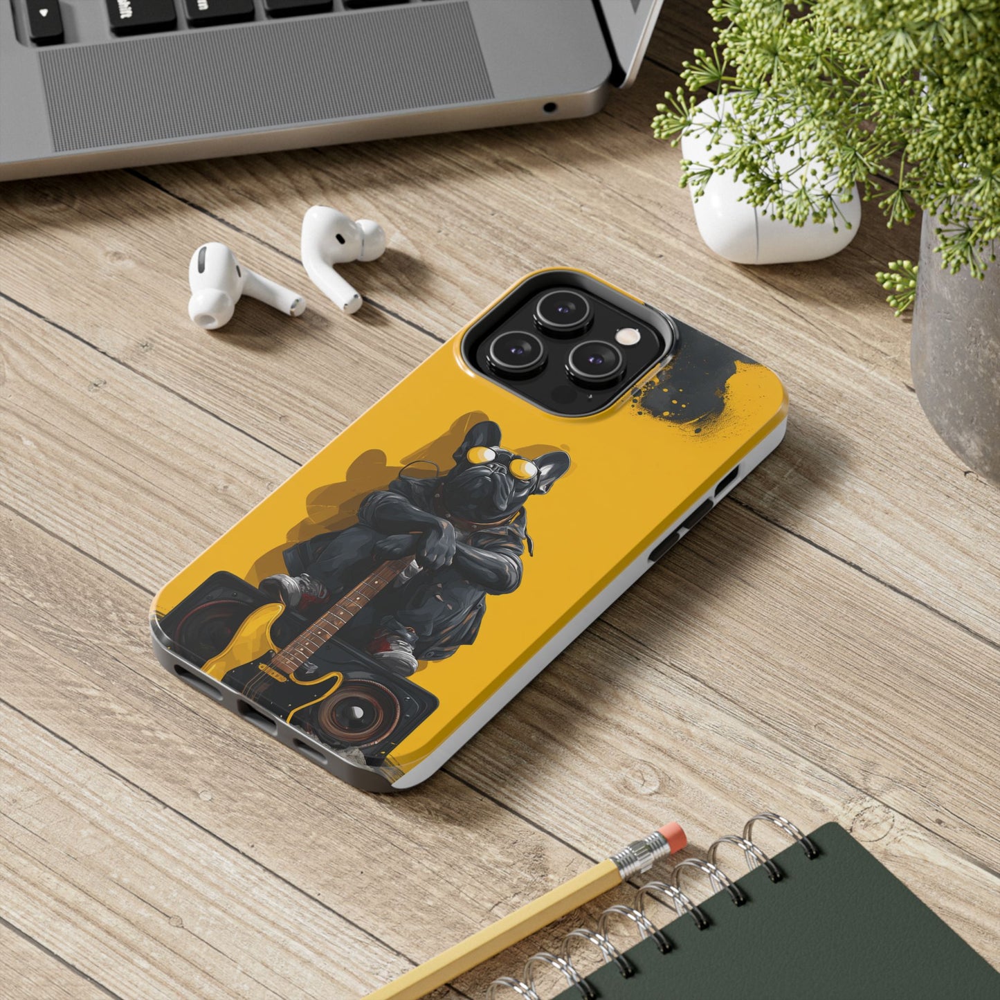 Rebellious Dog with Guitar Tough Phone Case – Wearable Art for Pet & Music Lovers
