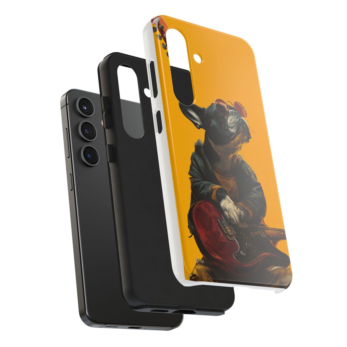 French Bulldog with Red Sunglasses Playing Red Guitar Tough Phone Case