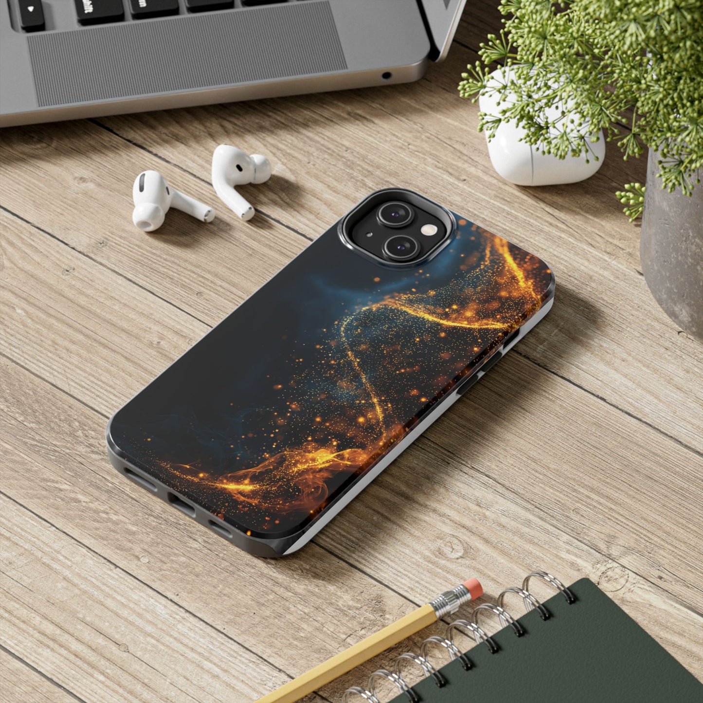 Sleek Tough Phone Cases with Abstract Gold and Blue Design