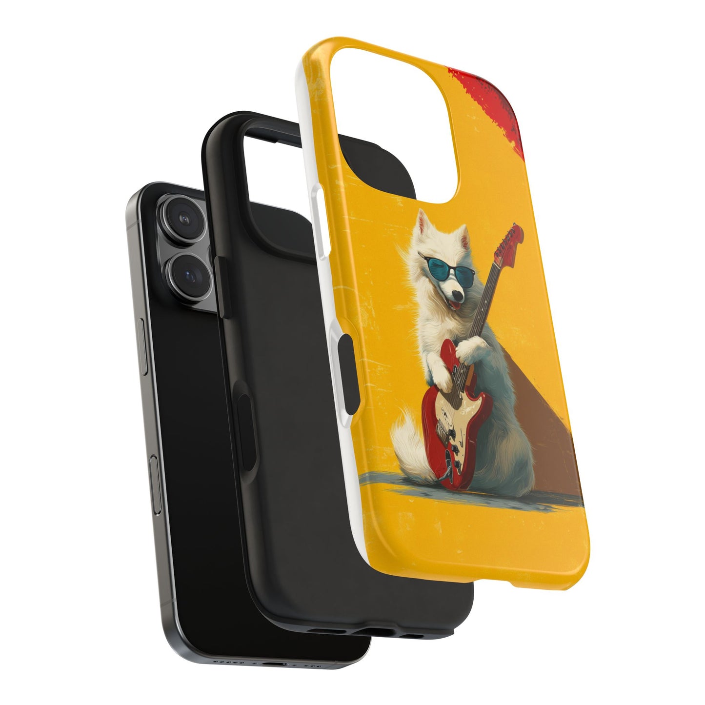White Dog with Blue Sunglasses Playing Red Guitar Tough Phone Case