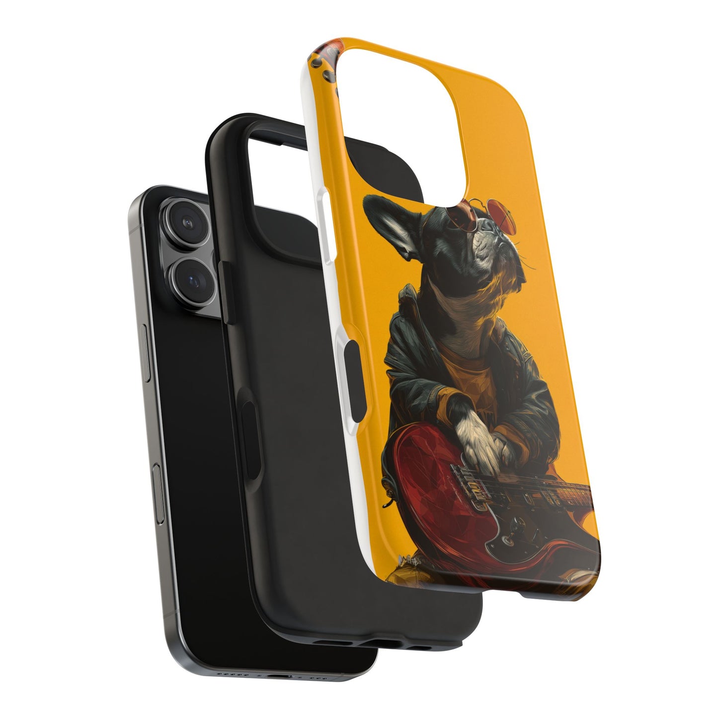 French Bulldog with Red Sunglasses Playing Red Guitar Tough Phone Case