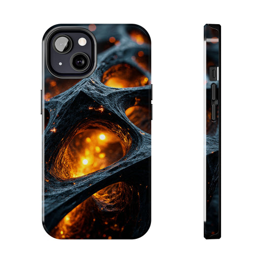 Mystical Glow tough phone case with black and orange design by Skipper