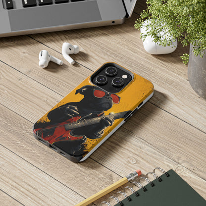 French Bulldog with Red Sunglasses Playing Red Guitar Tough Phone Case