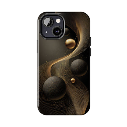 Cosmic Gold Waves Abstract Phone Case – Elegant Black Art
