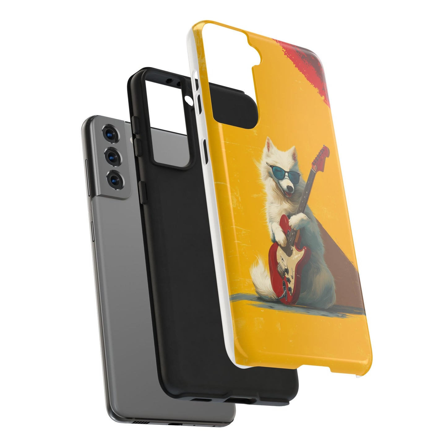 White Dog with Blue Sunglasses Playing Red Guitar Tough Phone Case