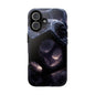 Futuristic tough phone case with dark geometric design, durable dual-layer phone cover by Skipper