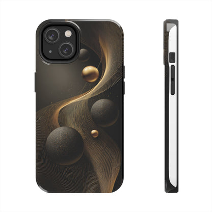 Cosmic Gold Waves Abstract Phone Case – Elegant Black Art