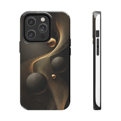 Cosmic Gold Waves Abstract Phone Case – Elegant Black Art