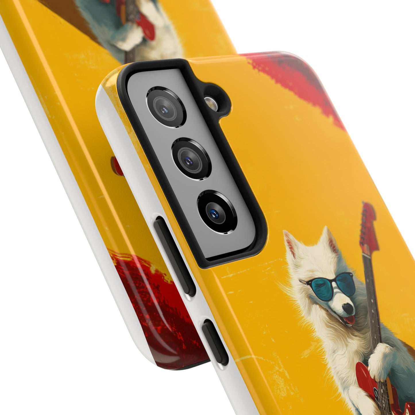 White Dog with Blue Sunglasses Playing Red Guitar Tough Phone Case