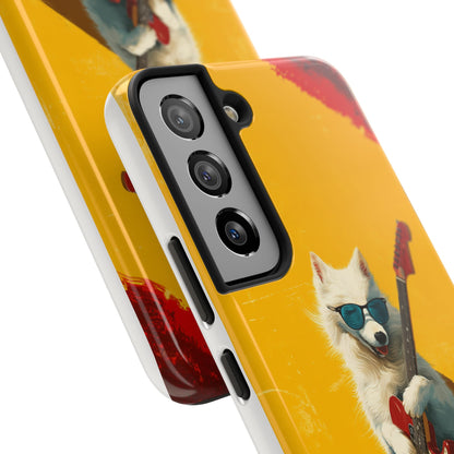 White Dog with Blue Sunglasses Playing Red Guitar Tough Phone Case