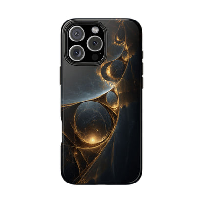 Stylish Tough Phone Case with Elegant Golden Swirls