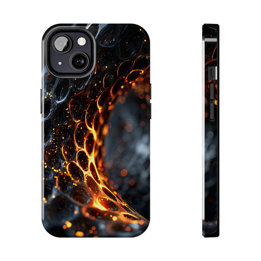 Futuristic fire design tough phone case front view