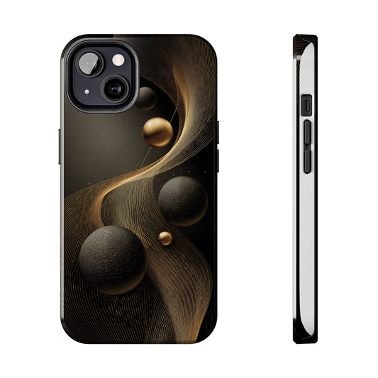 Cosmic Gold Waves Abstract Phone Case – Elegant Black Art