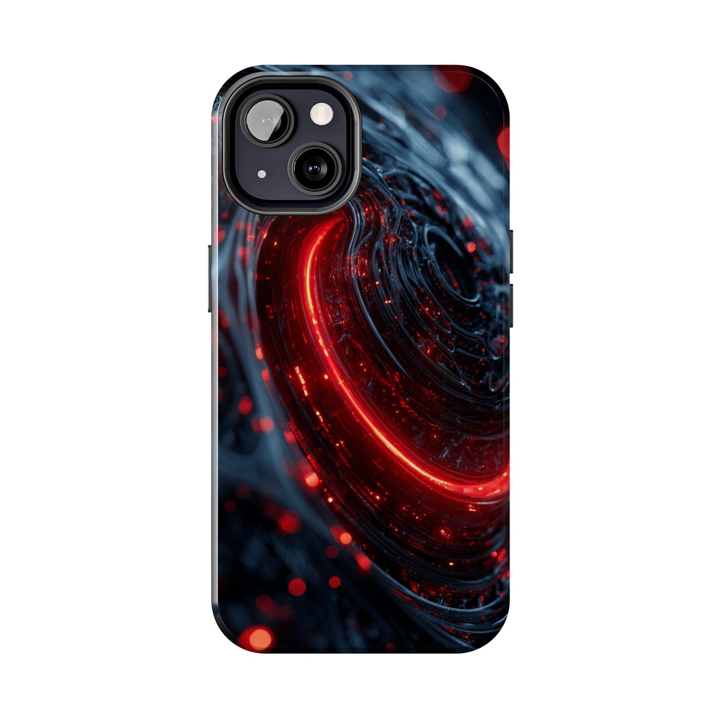 Durable phone cover featuring swirling red digital artwork