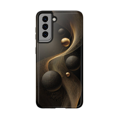Cosmic Gold Waves Abstract Phone Case – Elegant Black Art