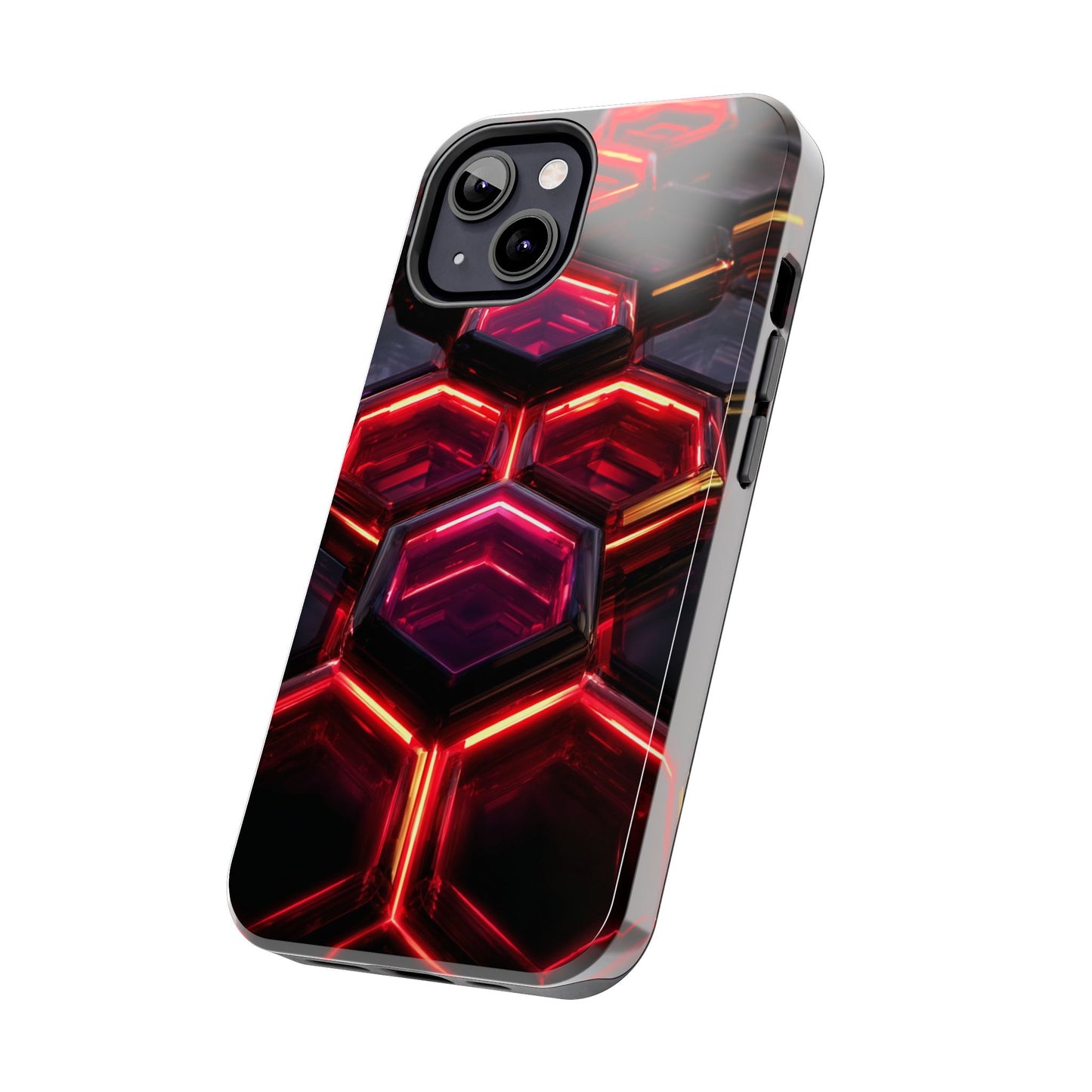 Quantum Hexagon Neon Nexus Phone Case - Crimson Energy Matrix Design by Artist Skipper | Premium Sci-Fi Protection