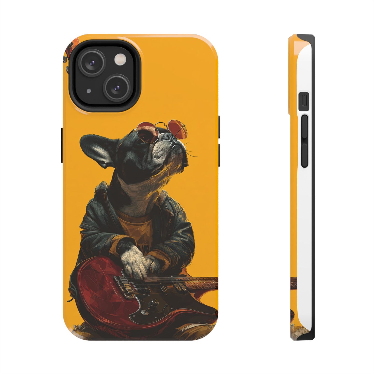 French Bulldog with Red Sunglasses Playing Red Guitar Tough Phone Case