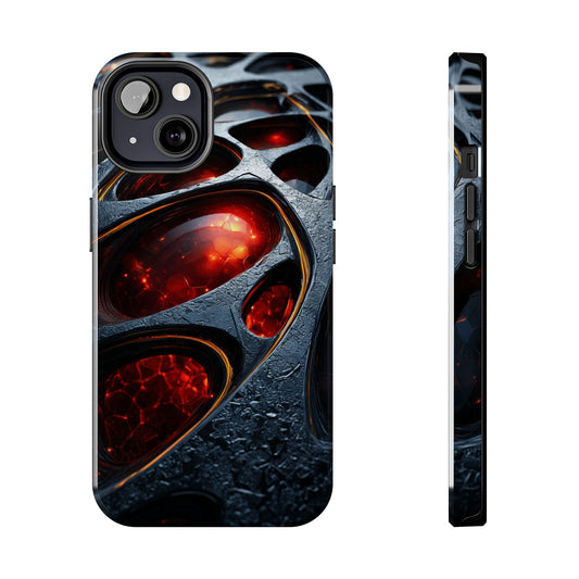Stylish tough phone case with red cosmos design
