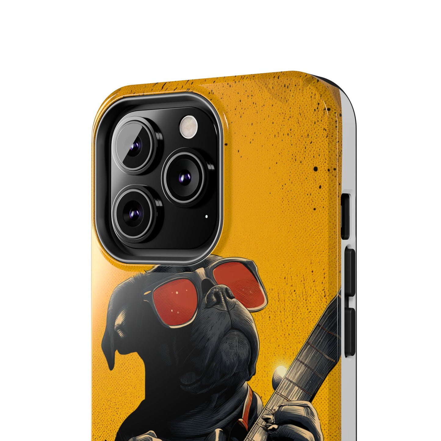 French Bulldog with Red Sunglasses Playing Red Guitar Tough Phone Case