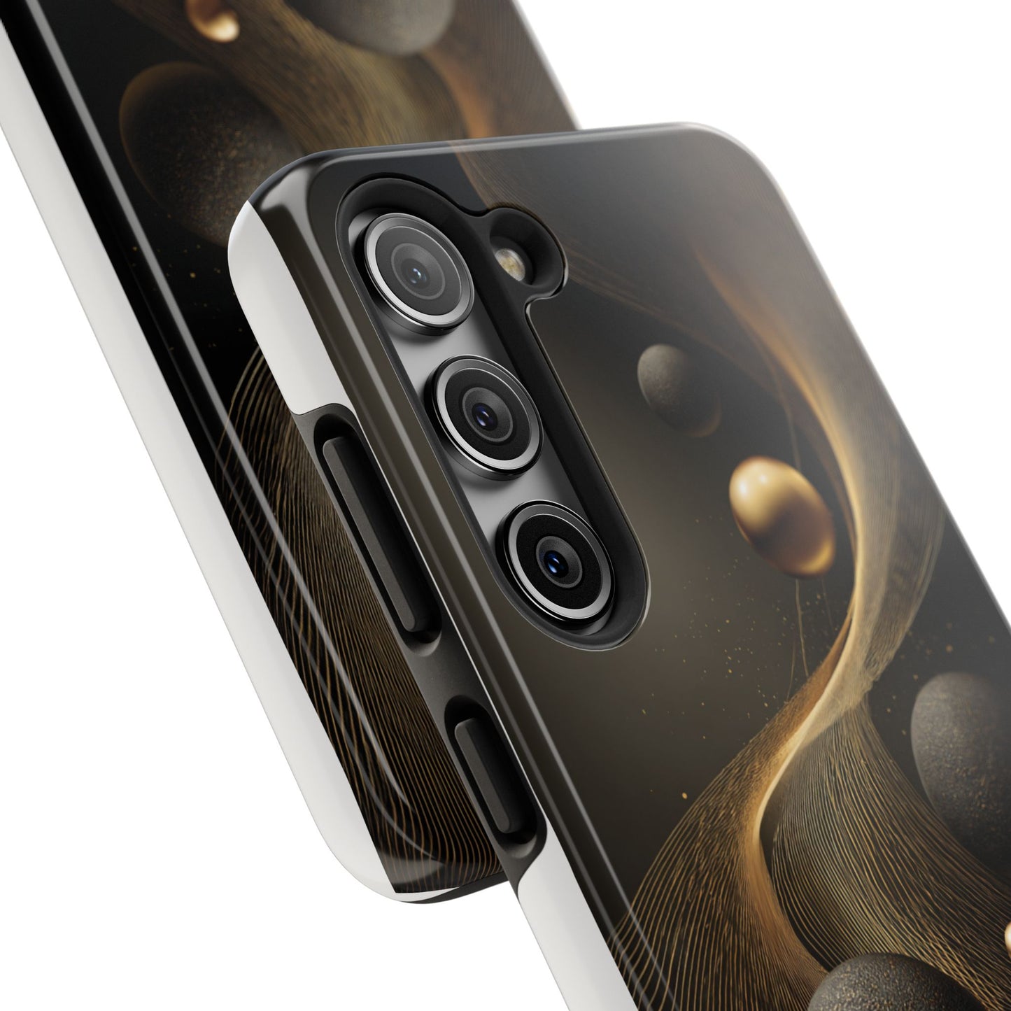 Cosmic Gold Waves Abstract Phone Case – Elegant Black Art