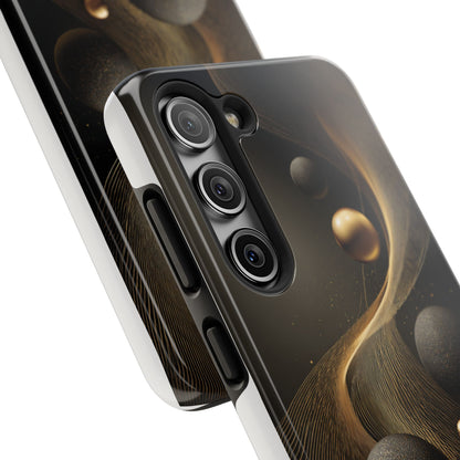 Cosmic Gold Waves Abstract Phone Case – Elegant Black Art