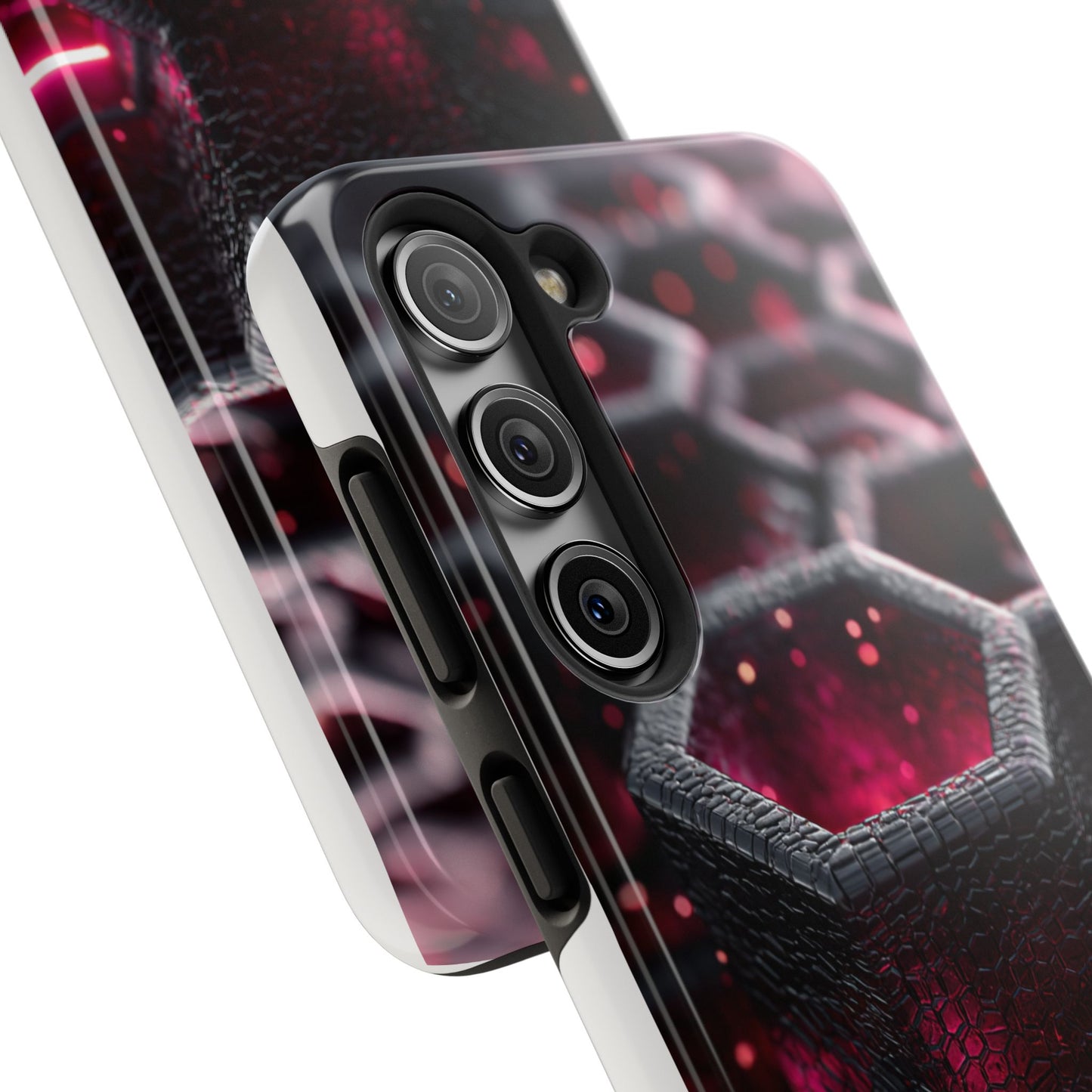 Neon Nexus: Hexwave Hive | Pink Cyber Grid Phone Case by Skipper