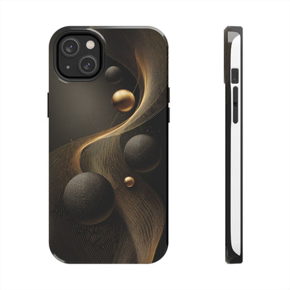 Cosmic Gold Waves Abstract Phone Case – Elegant Black Art