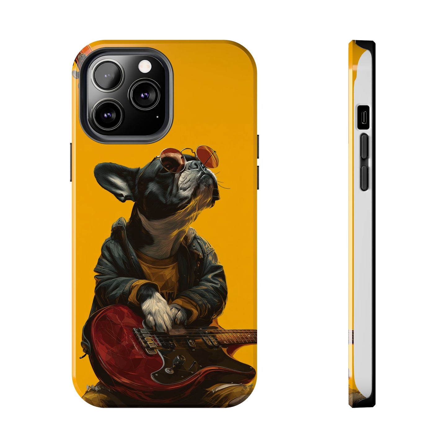 French Bulldog with Red Sunglasses Playing Red Guitar Tough Phone Case