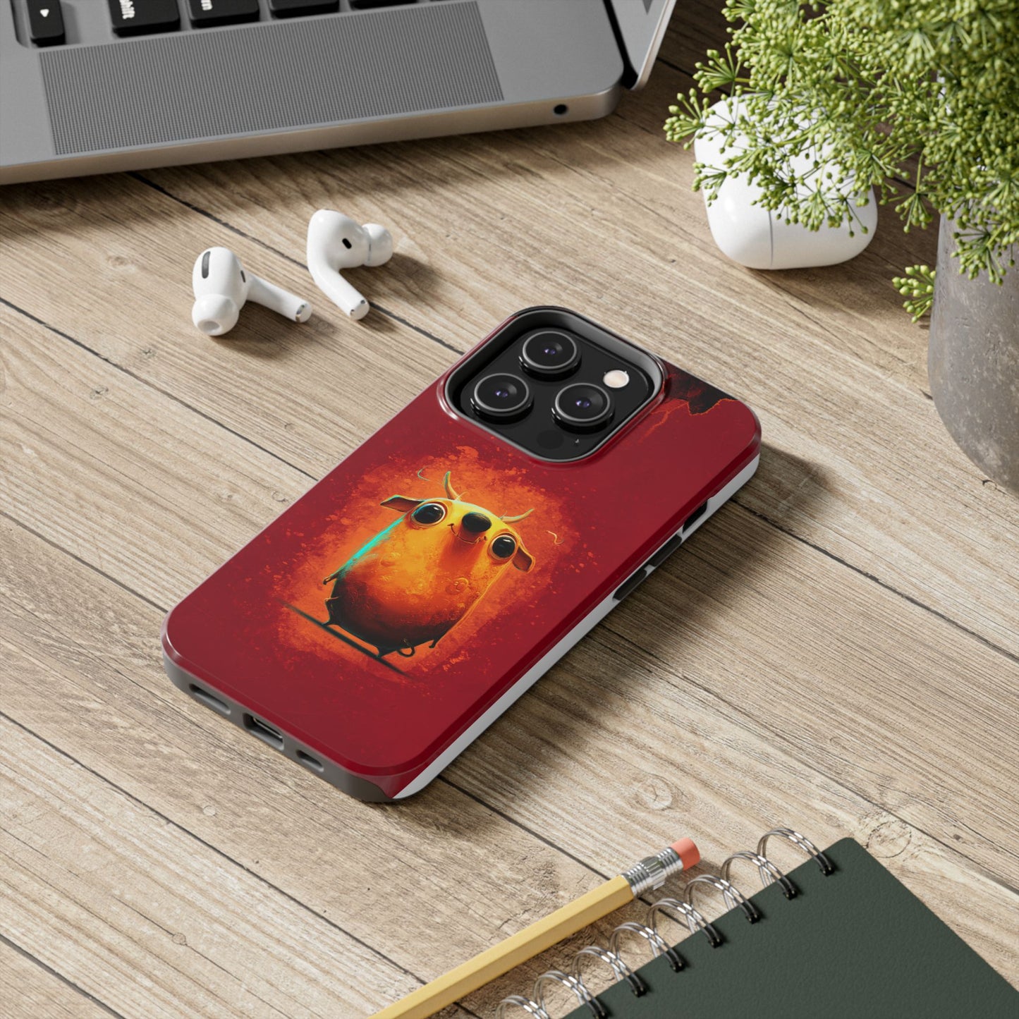 Whimsical Tough Phone Case - Cute Orange Monster Design
