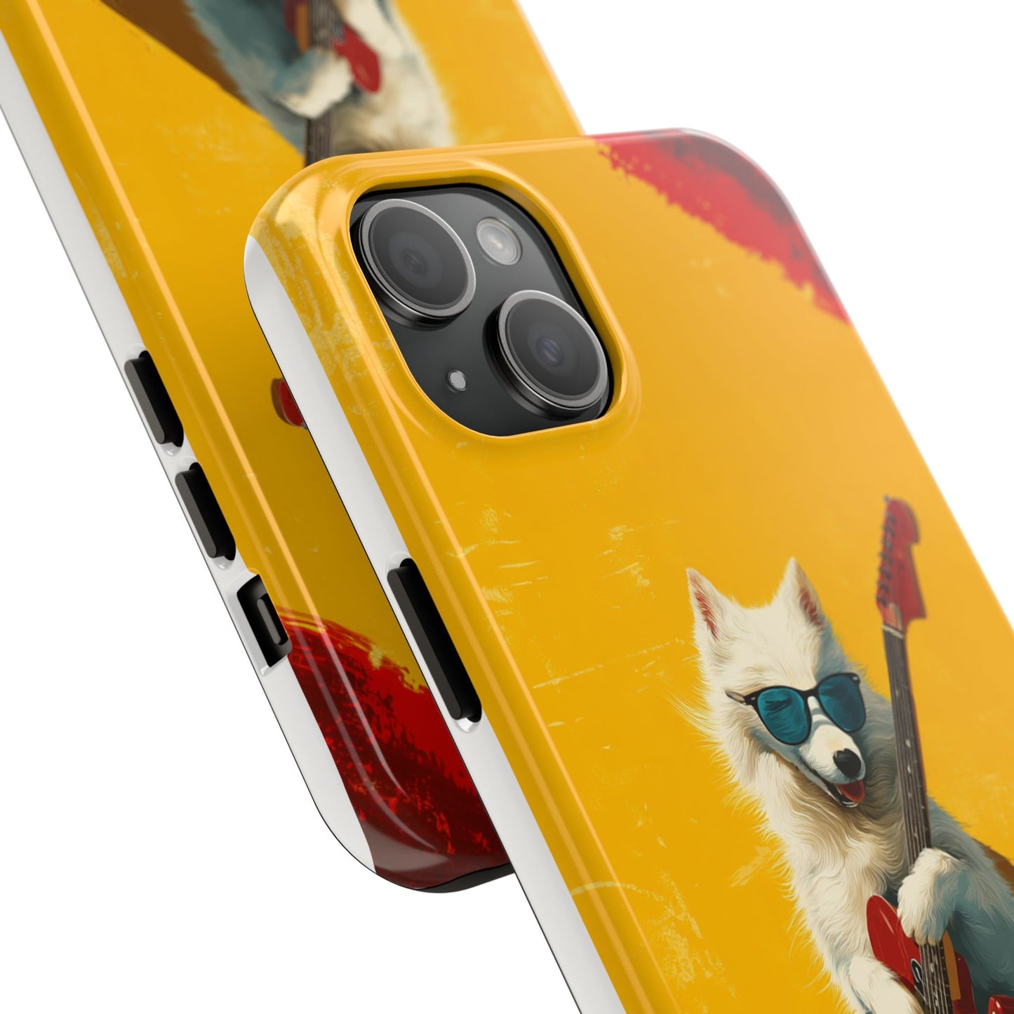 White Dog with Blue Sunglasses Playing Red Guitar Tough Phone Case