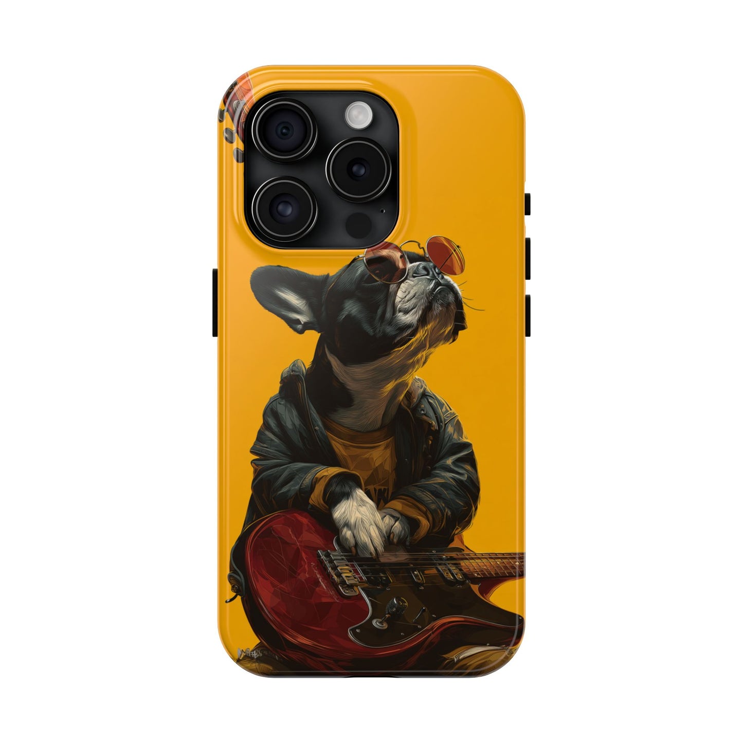 French Bulldog with Red Sunglasses Playing Red Guitar Tough Phone Case
