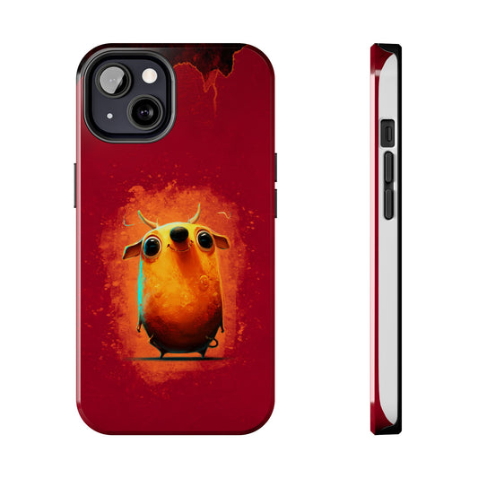 Whimsical Tough Phone Case - Cute Orange Monster Design