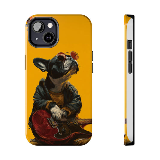 French Bulldog with Red Sunglasses Playing Red Guitar Tough Phone Case