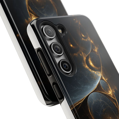 Stylish Tough Phone Case with Elegant Golden Swirls