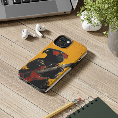 French Bulldog with Red Sunglasses Playing Red Guitar Tough Phone Case