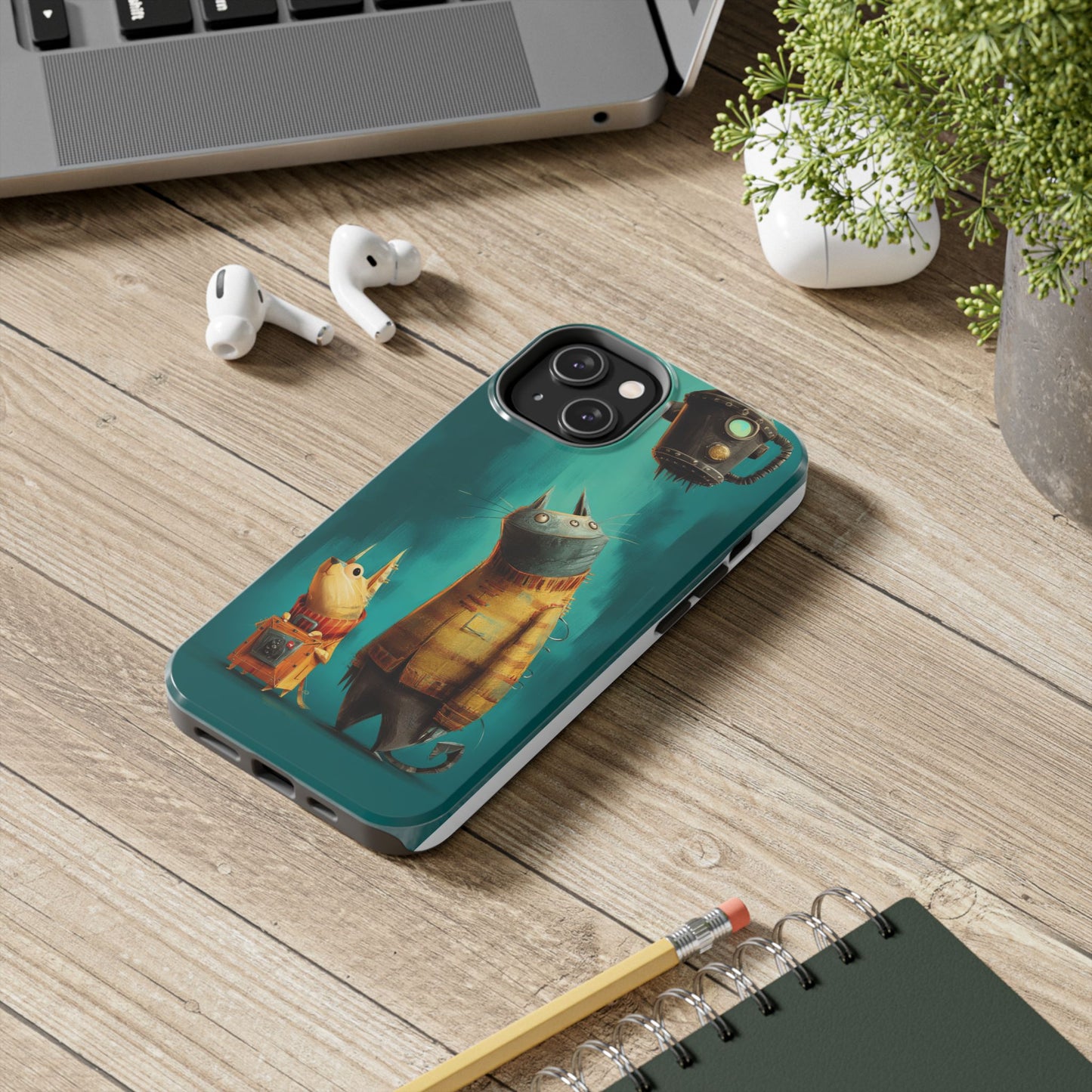 Whimsical Cat Adventure Tough Phone Case - Unique Design for Animal Lovers