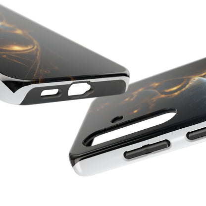 Stylish Tough Phone Case with Elegant Golden Swirls