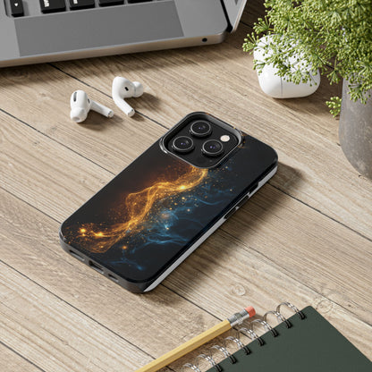 Dynamic Gold and Blue Tough Phone Case - Durable Protection with a Stunning Design