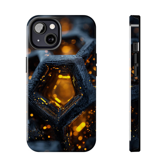 Futuristic Hexagonal Tough Phone Case with amber glow