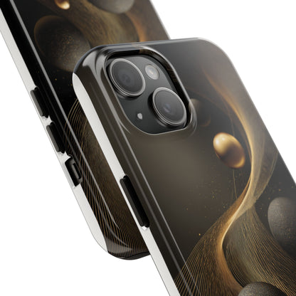 Cosmic Gold Waves Abstract Phone Case – Elegant Black Art