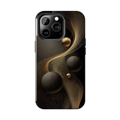 Cosmic Gold Waves Abstract Phone Case – Elegant Black Art