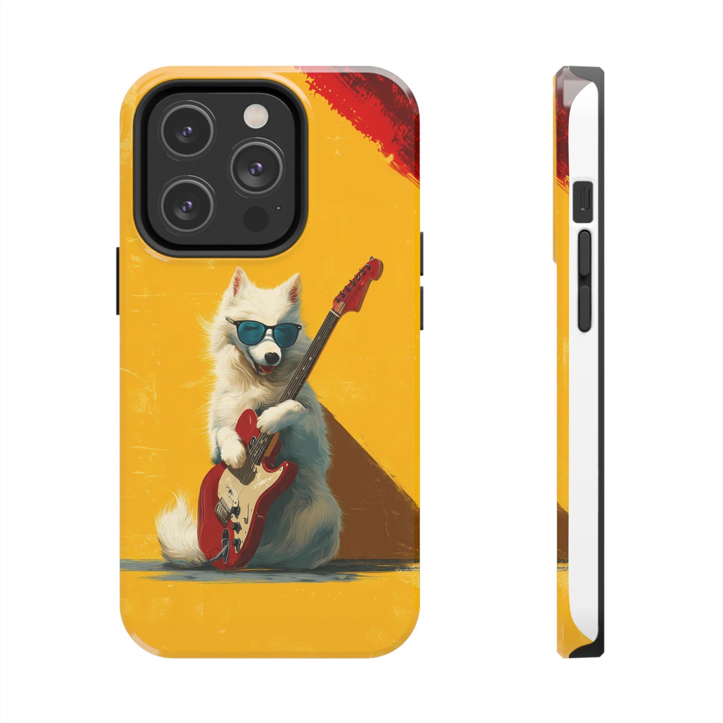 White Dog with Blue Sunglasses Playing Red Guitar Tough Phone Case