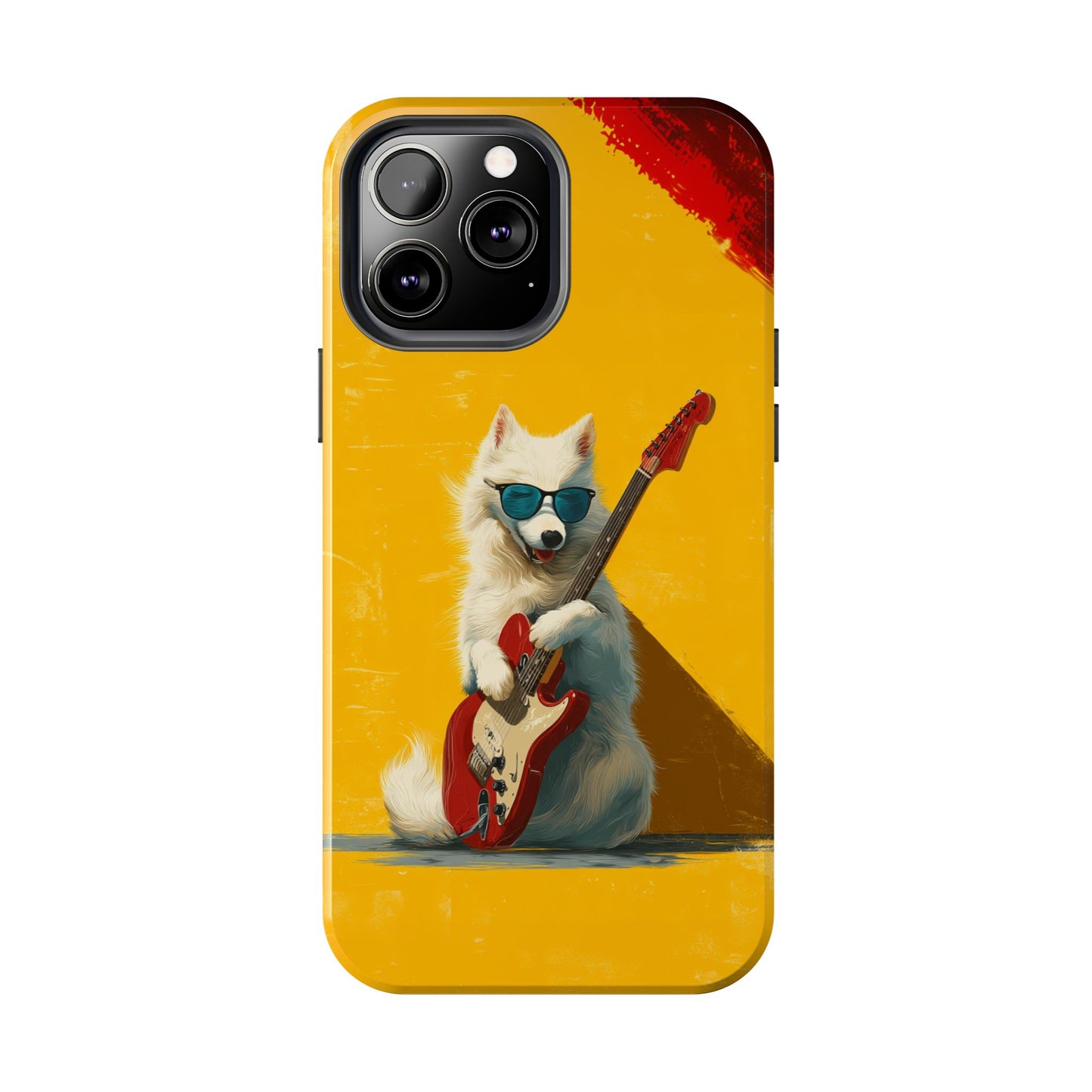 White Dog with Blue Sunglasses Playing Red Guitar Tough Phone Case