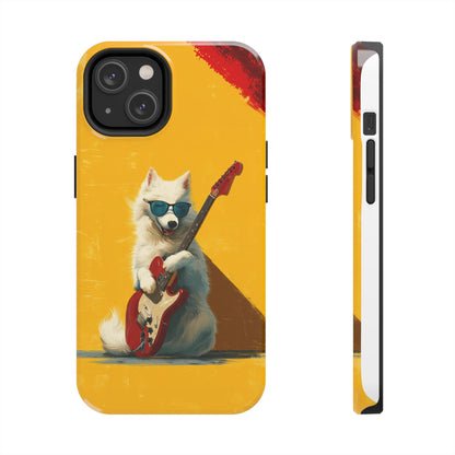 White Dog with Blue Sunglasses Playing Red Guitar Tough Phone Case