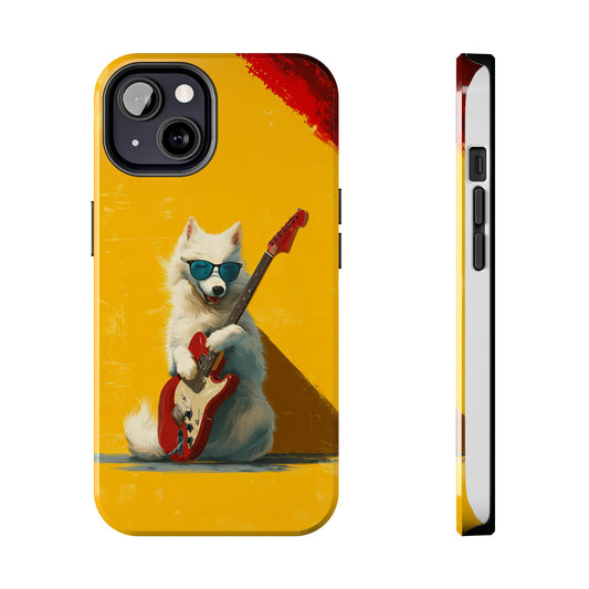 White Dog with Blue Sunglasses Playing Red Guitar Tough Phone Case