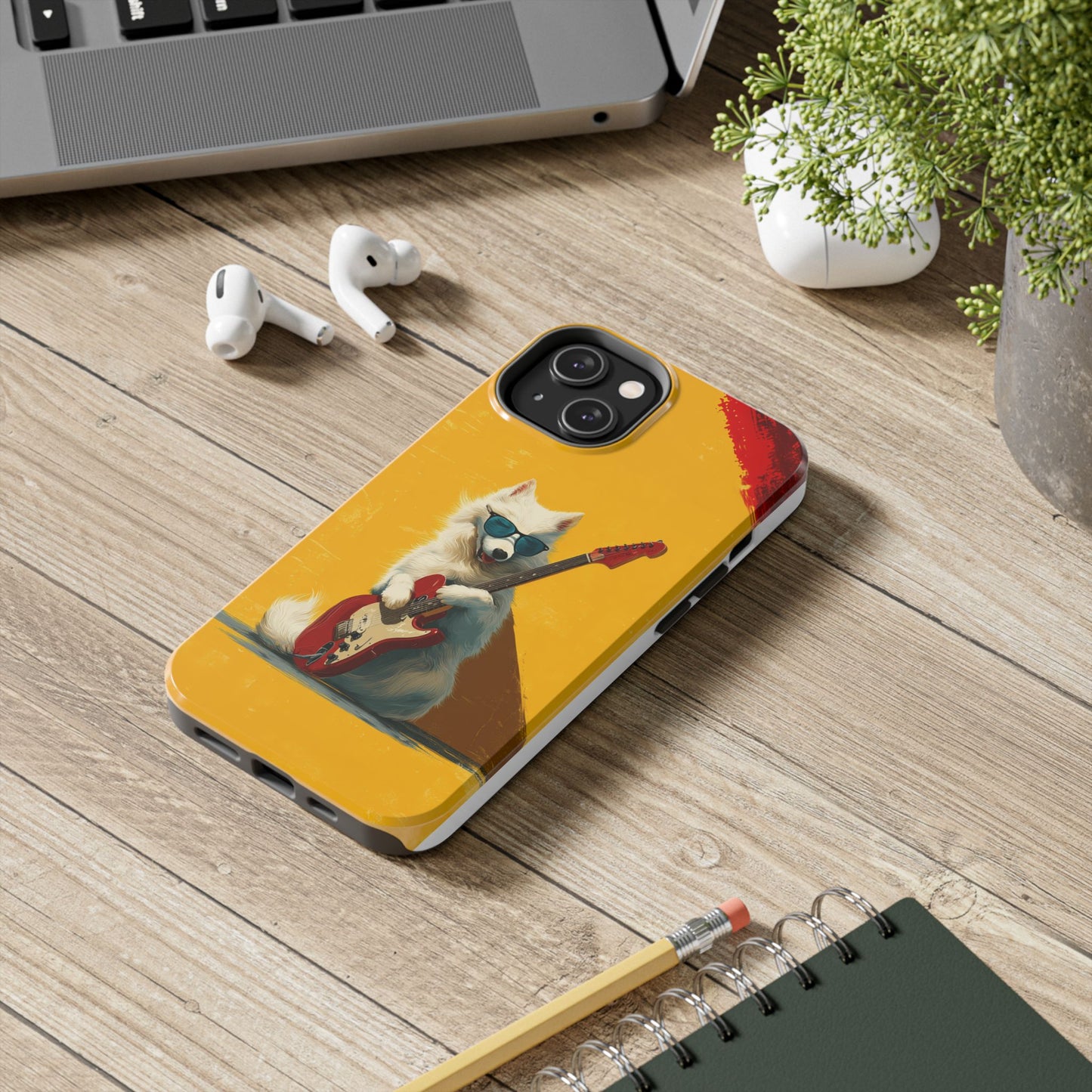 White Dog with Blue Sunglasses Playing Red Guitar Tough Phone Case
