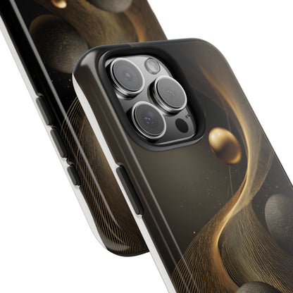 Cosmic Gold Waves Abstract Phone Case – Elegant Black Art